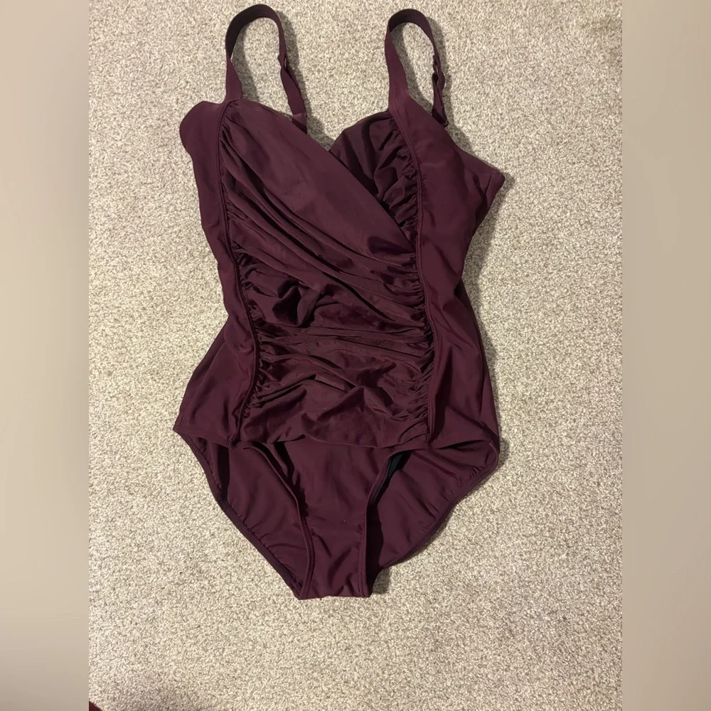 Croft & Barrow Burgundy Ruched Swimsuit - Picture 2 of 7